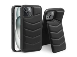 Suporte Casa Bloqueio Rfid Para Iphone 15 Plus Pele Sintética Com Porta-cartões Preto
