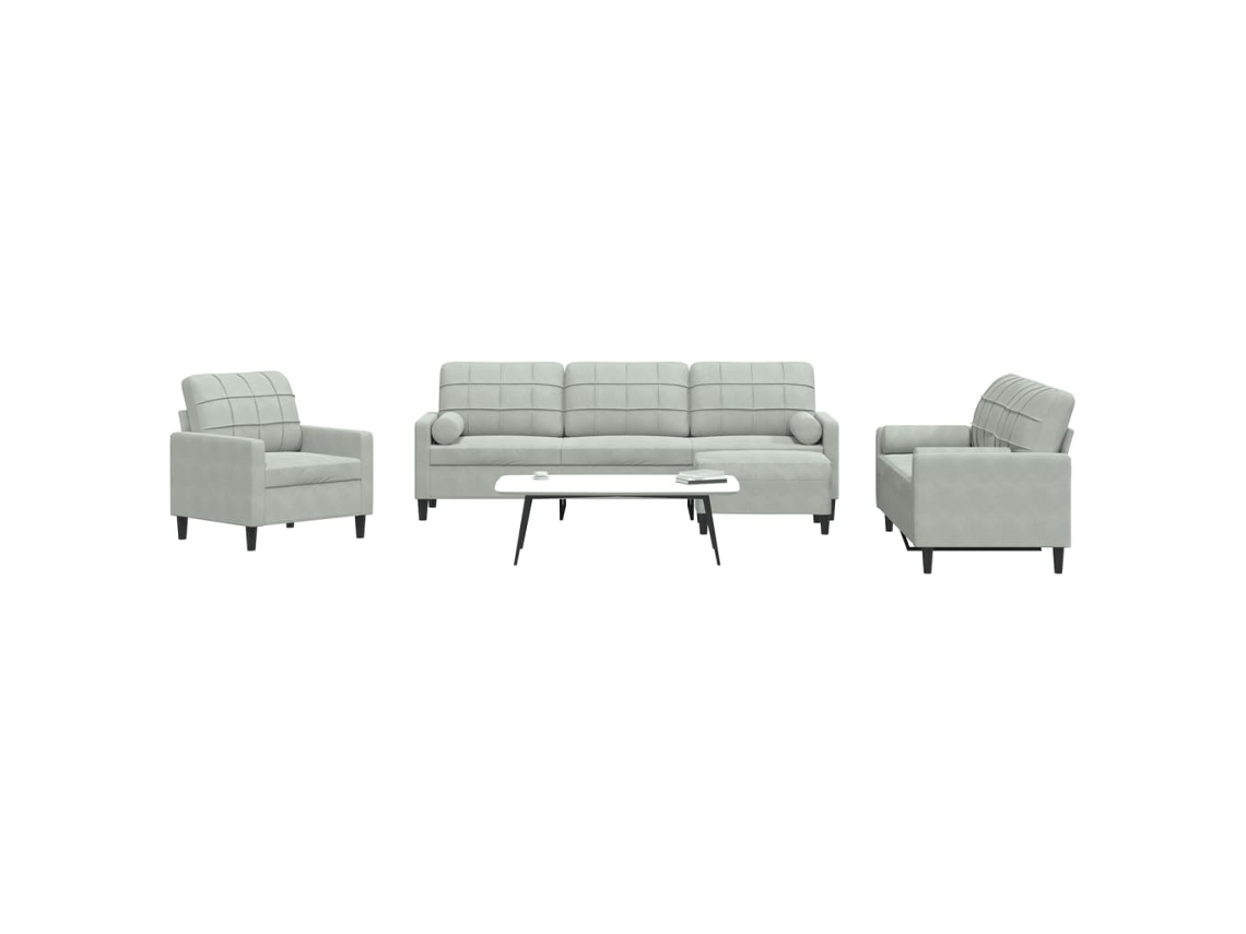 Vidaxl 4 Pcs Conjunto Sofás Com Almofadões E Rolos Veludo Cinza-claro