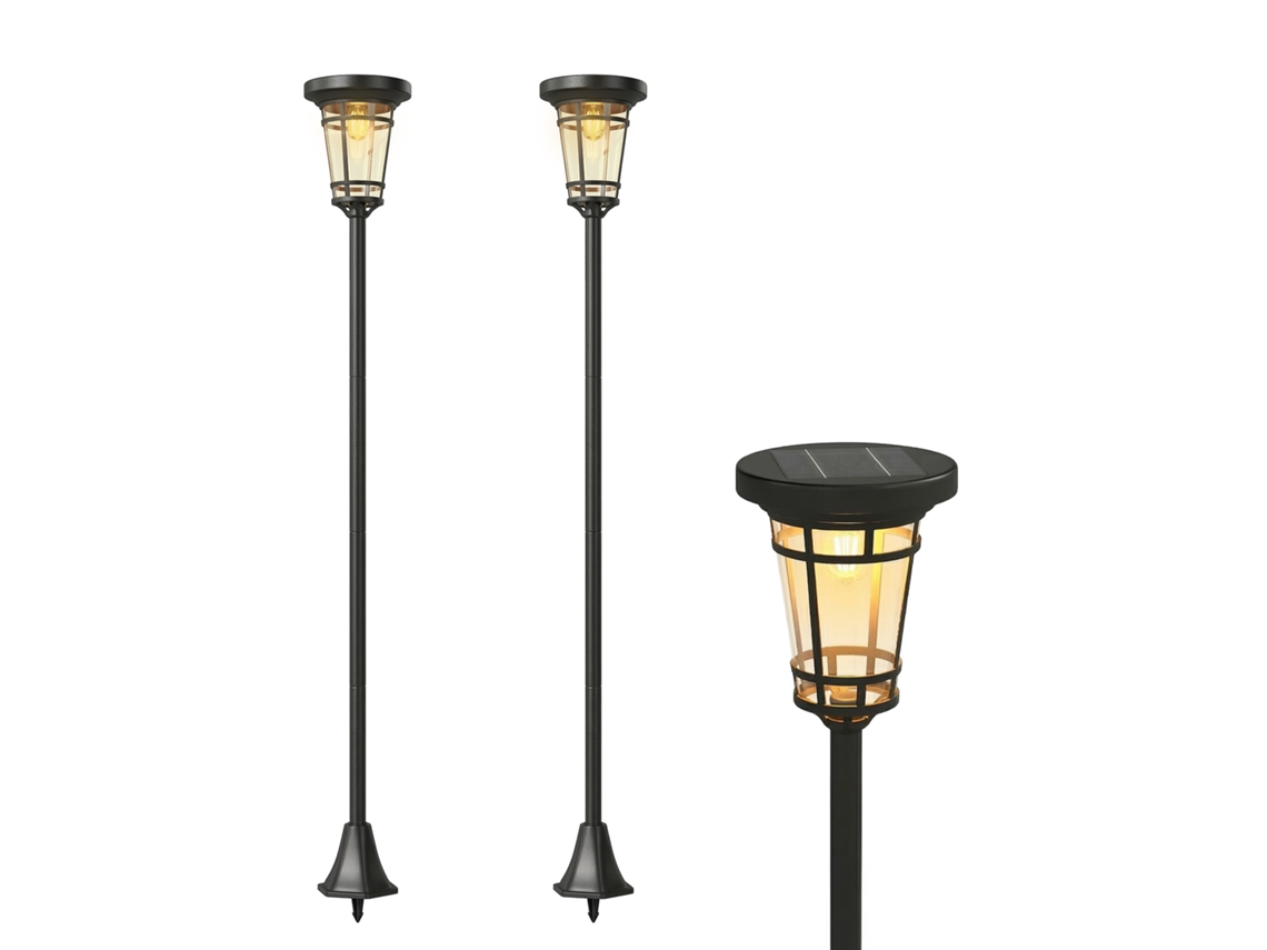 Conjunto 2 Luminárias Solares Jardim Ajustáveis Ip44 180 Cm VELTRIX