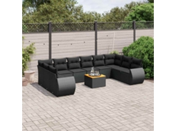 Vidaxl 11 Pcs Conjunto Sofás De Jardim C/ Almofadões Vime Pe Preto