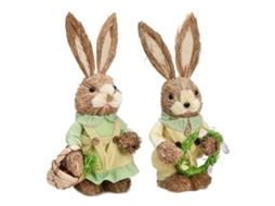 Conjunto de Orelhudos de Páscoa com Dois Coelhinhos Rústicos, Decoração de Casa e Festa, 35cm LAXISCREED