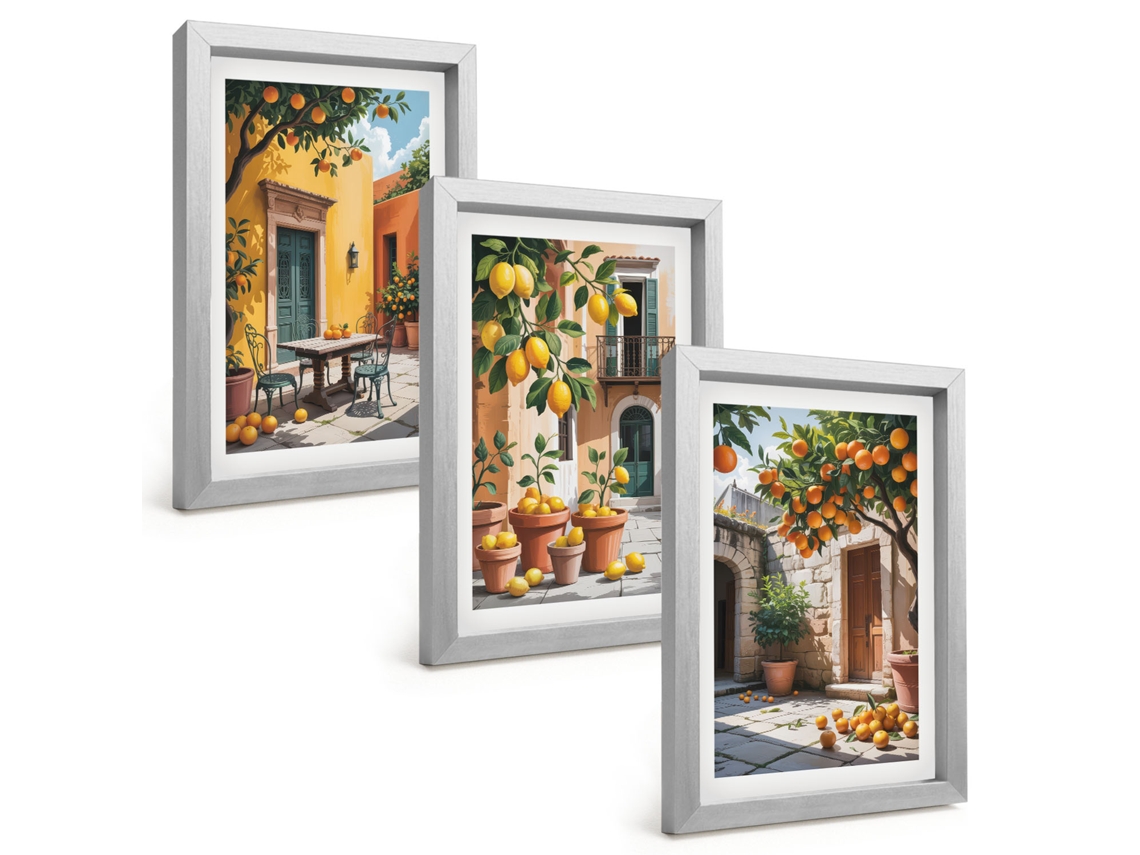 Composição De Quadros Frutas Cítricas No Jardim Espelharte (3 Peças 20x30 Cm)