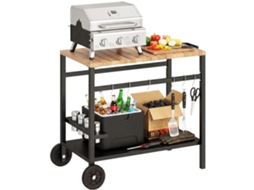 Carrinho de Churrasco Metal Cor Preto e Castanho 97x51x83 cm Outsunny