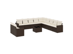 Maison Exclusive - 12 Pcs Conjunto De Sofás Jardim Com Almofadões Vime Pe Castanho