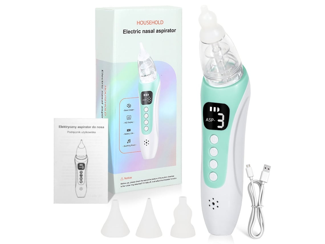 Aspirador Nasal Elétrico Para Bebês, 3 Níveis De Sucção, Pontas De Silicone, Antirretorno, Com Música Calmante E Tela Lcd, Compacto, Reca...