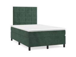 Vidaxl Cama Boxspring Com Colchão 120x190 Cm Veludo Verde-escuro