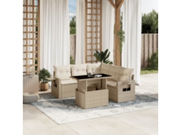 Vidaxl 6 Pcs Conjunto De Sofás P/ Jardim Com Almofadões Vime Pe Bege