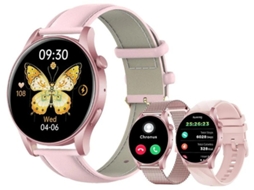 Relógio esportivo feminino Bestvite Kc88 com tela amoled de 1,43 polegadas e monitoramento de saúde rosa
