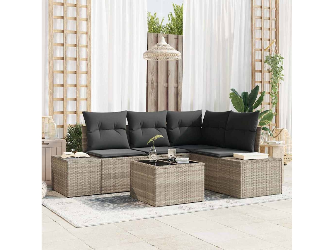 Vidaxl Conjunto De Sofá De Jardim Cinzento-claro Vime Pe
