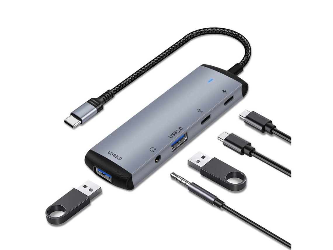 Lurelia Hub Usb-c 5 Em 1 Com Usb 3.0, Usb 2.0, Pd 60w, Áudio 3,5 Mm, Otg Para Iphone 15 E Ipad
