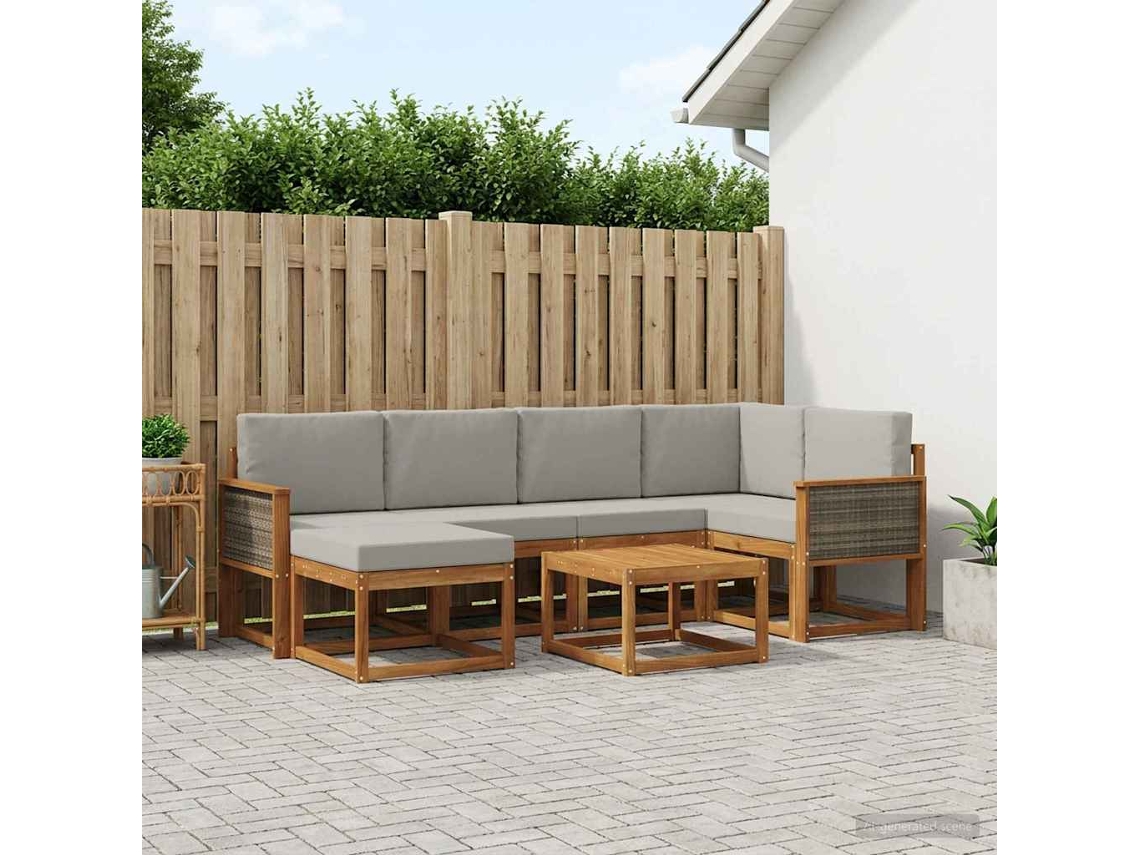 Vidaxl Conjunto De Sofás Para Exterior 7 Pcs Natural E Cinzento-claro
