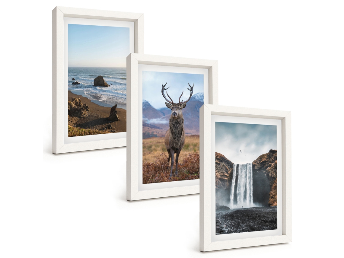 Galeria De Pinturas Murais Paisagens De Montanha Com Cachoeira Moldura Branca Fotos Para O Escritório Espelharte (3 Peças 20x30 Cm)
