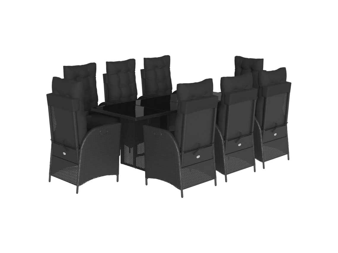 Conjunto de 9 Jantar para Jardim com Almofadões Vime Pe Preto MAISON EXCLUSIVE