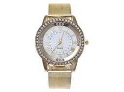 Relógio de pulso unissex moderno com pulseira de malha, quartzo com diamantes, dourado branco.
