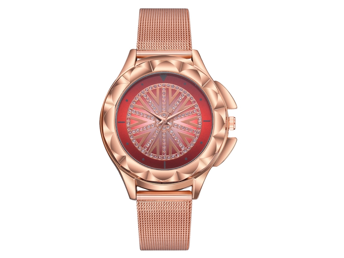 Relógio de Pulso Feminino Elegante de Quartzo com Strass e Pulseira Ajustável (vermelho)