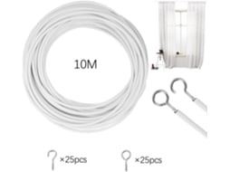 Cordão Para Cortina De 10 Metros, Branco. Inclui 25 Ilhós E 25 Ganchos De Rosca Para Pendurar Cortinas E Box De Chuveiro