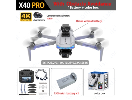 Drone Gps Profissional X40 Pro Com Câmera Hd, Controle Com Tela, Gimbal 3 Eixos, Desvio De Obstáculos, Brushless. Aeuzwr