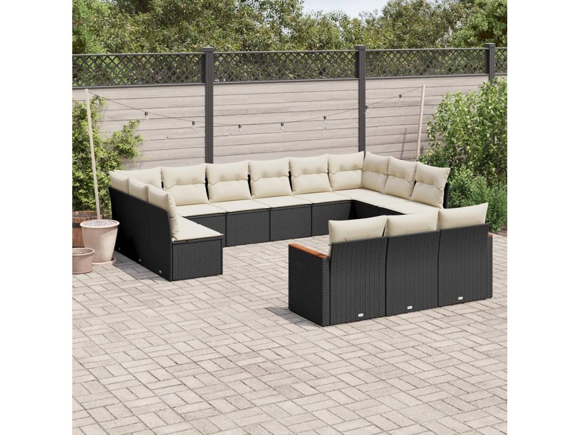 Vidaxl 13 Pcs Conjunto De Sofás De Jardim Com Almofadões Vime Pe Preto