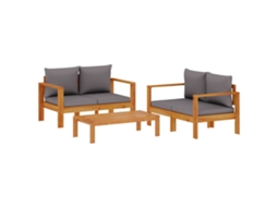 Maison Exclusive - 3 Pcs Conjunto De Sofás De Jardim Com Almofadões Acácia Maciça