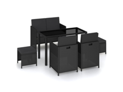 vidaXL 6 pcs conjunto jantar exterior com almofadões vime PE preto