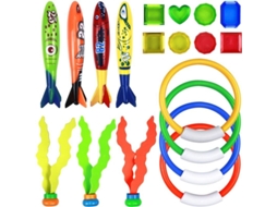 Kit De 19 Brinquedos Para Piscina, Torpedos, Anéis, Gemas, Cintas De Bola E Algas Submersíveis