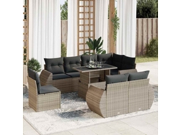 Vidaxl 9 Pcs Conjunto Sofás P/ Jardim Com Almofadões Vime Pe Cinzento