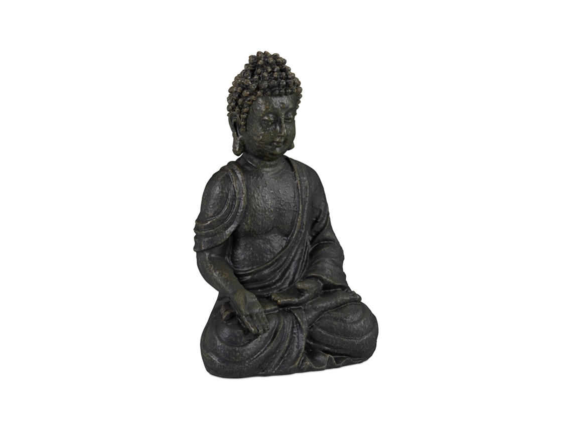 Relaxdays Estátua Buda 18 Cm, Decoração Sala E Casa-de-banho, Resistente À Humidade, Pedra Sintética, Cinzento-escuro