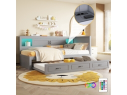 Sofá Cama Com Luz Led, Gaveta Lateral E Tomadas Usb, 90x200cm, Cor Cinza, Sem Colchão Liptaptyn