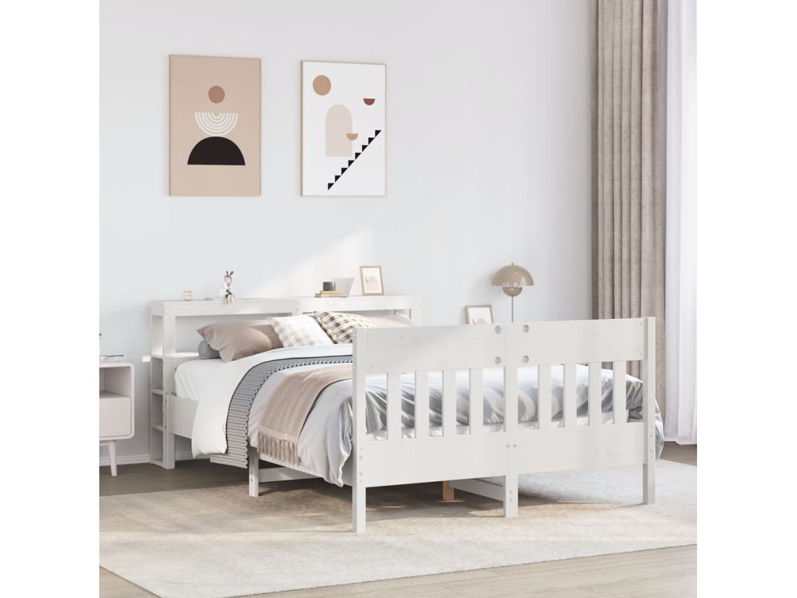 Cama Sem Colchão 140x200 Cm Madeira De Pinho Maciça Branco