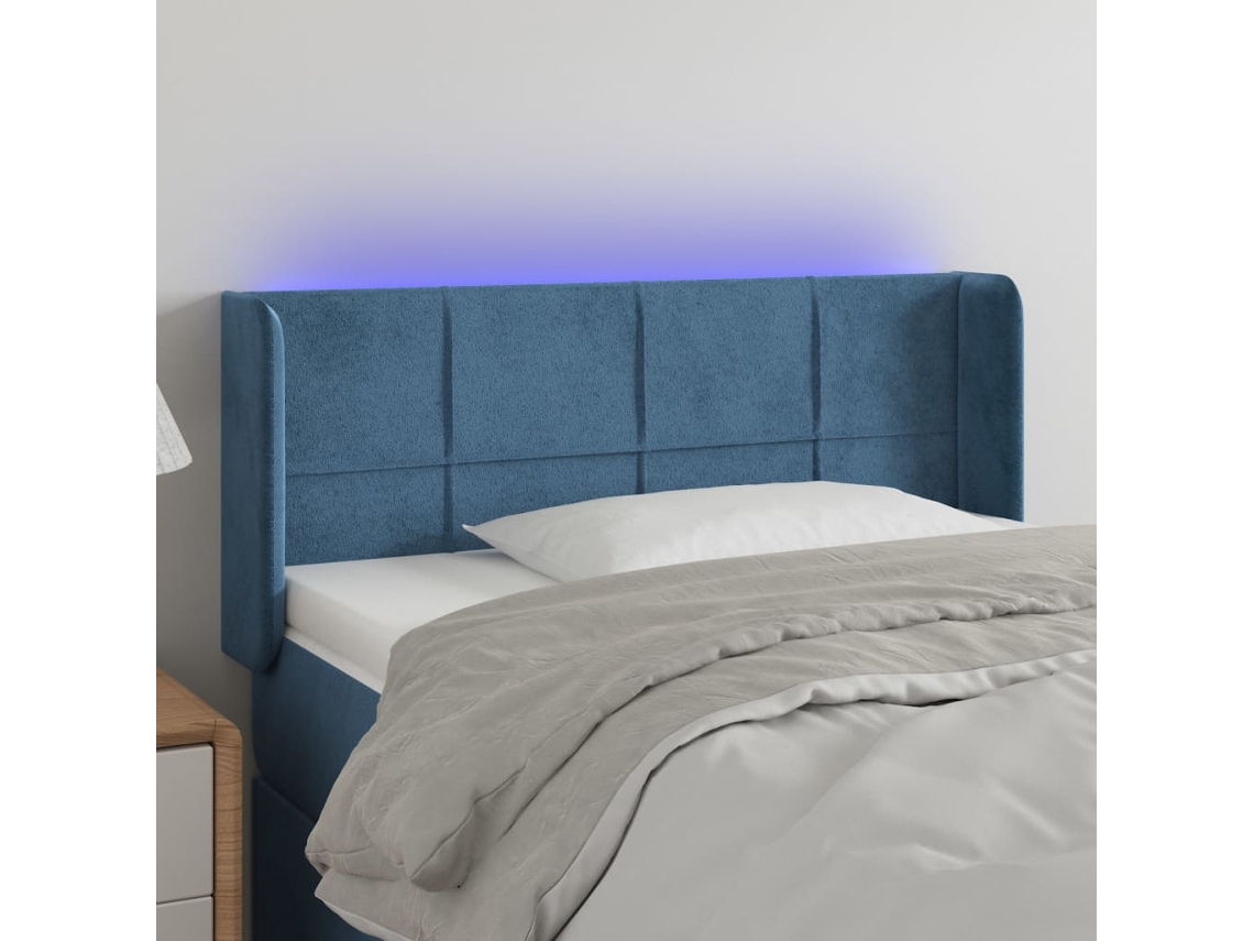 Cabecero de terciopelo con luces LED 83x16x78/88cm Azul Oscuro
