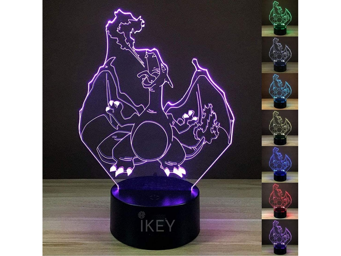 Luminária Noturna Led Charizard com Ilusão 3d, 7 Cores com Mudança Gradual, Interruptor de Toque Usb BRILVIBERA