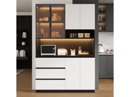 Vitrine De Cozinha Multifunção Com Led, Três Gavetas E Seis Portas, Ideal Para Loiça E Micro-ondas 120,5×40×180cm