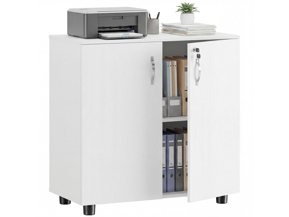 Armário De Escritório De 2 Níveis, Unidade De Armazenamento Para Escritório Com 2 Portas, Fechaduras E Chaves, 80x40x80cm, Branco