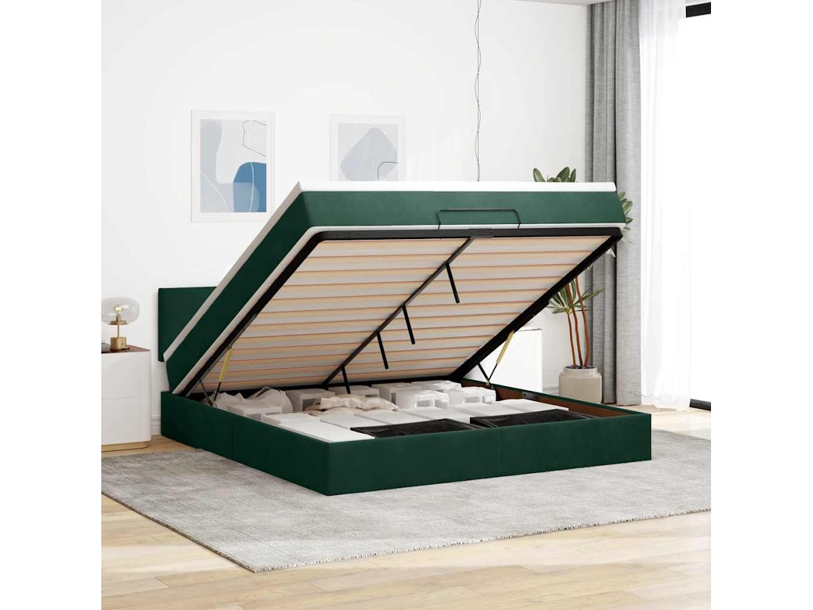 Vidaxl Estrutura De Cama Otomana Com Colchão 160x200 Cm Verde Escuro