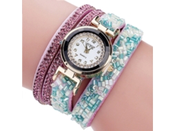 Relógio de Pulso Feminino de Quartzo com Pulseira Multicamadas e Cristais Coloridos Roxo