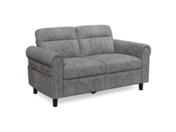 Sofá Moderno 2 Lugares - Camurça Sintética - Cinza - Com Bolsos - 152 X 76 X 84 Cm