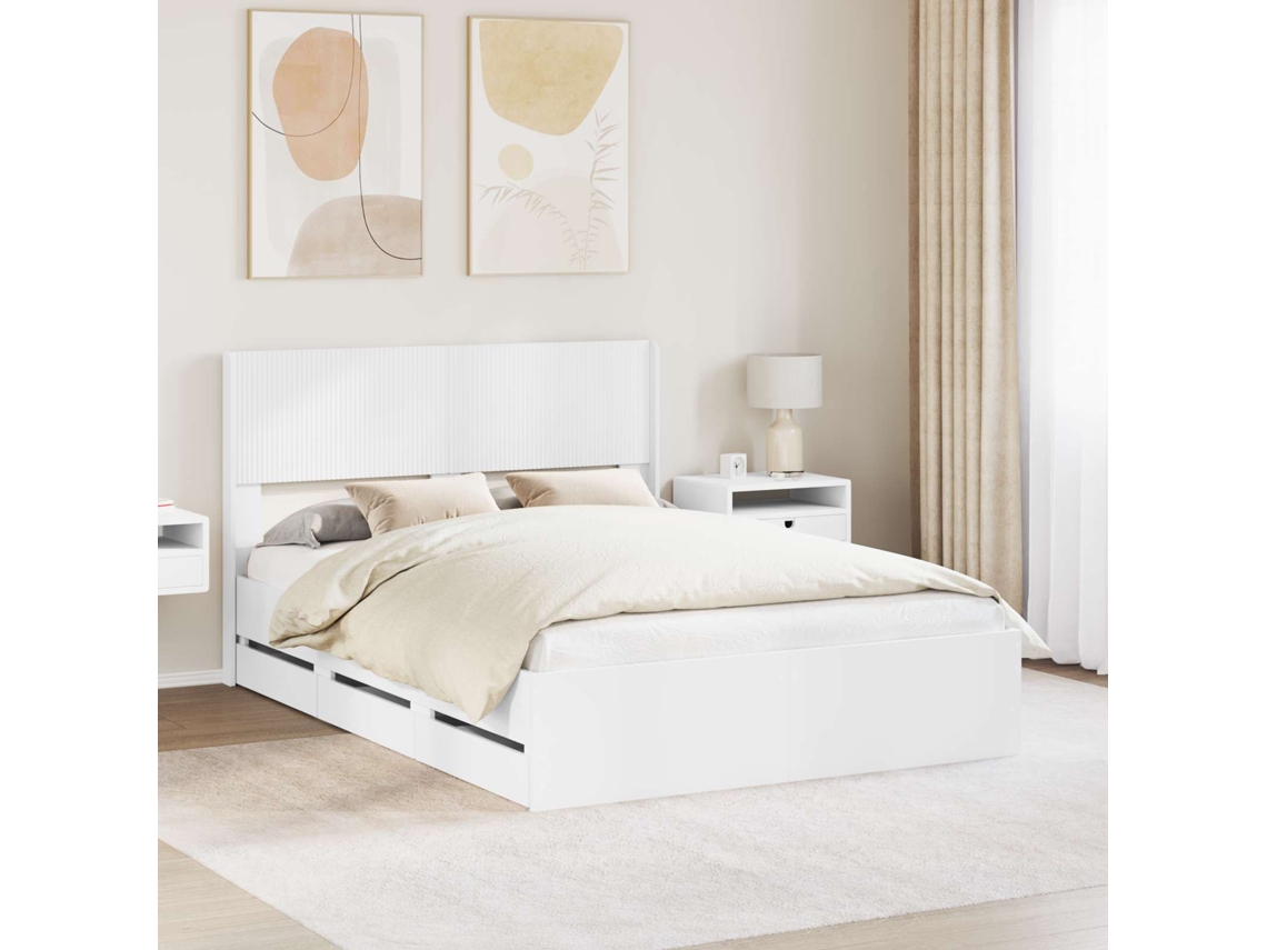 Vidaxl Estrutura De Cama Com Armazenamento E Cabeceira Branco