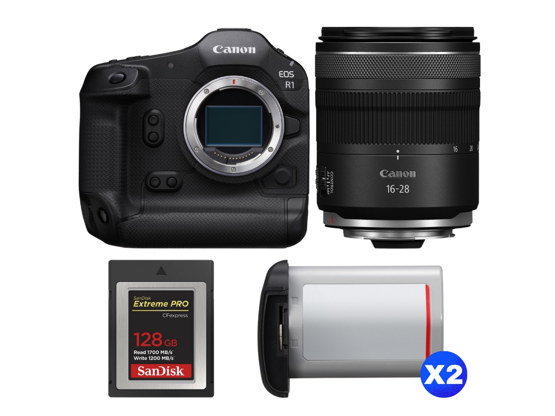 Eos R1 + Rf 16 28mm F/2.8 Is Stm + 1 Sandisk 128gb Extreme Pro Cfexpress Type B + 2 Canon Lp e19 + Ebook “20 Dicas para Fotos Que Impressionam” CANON