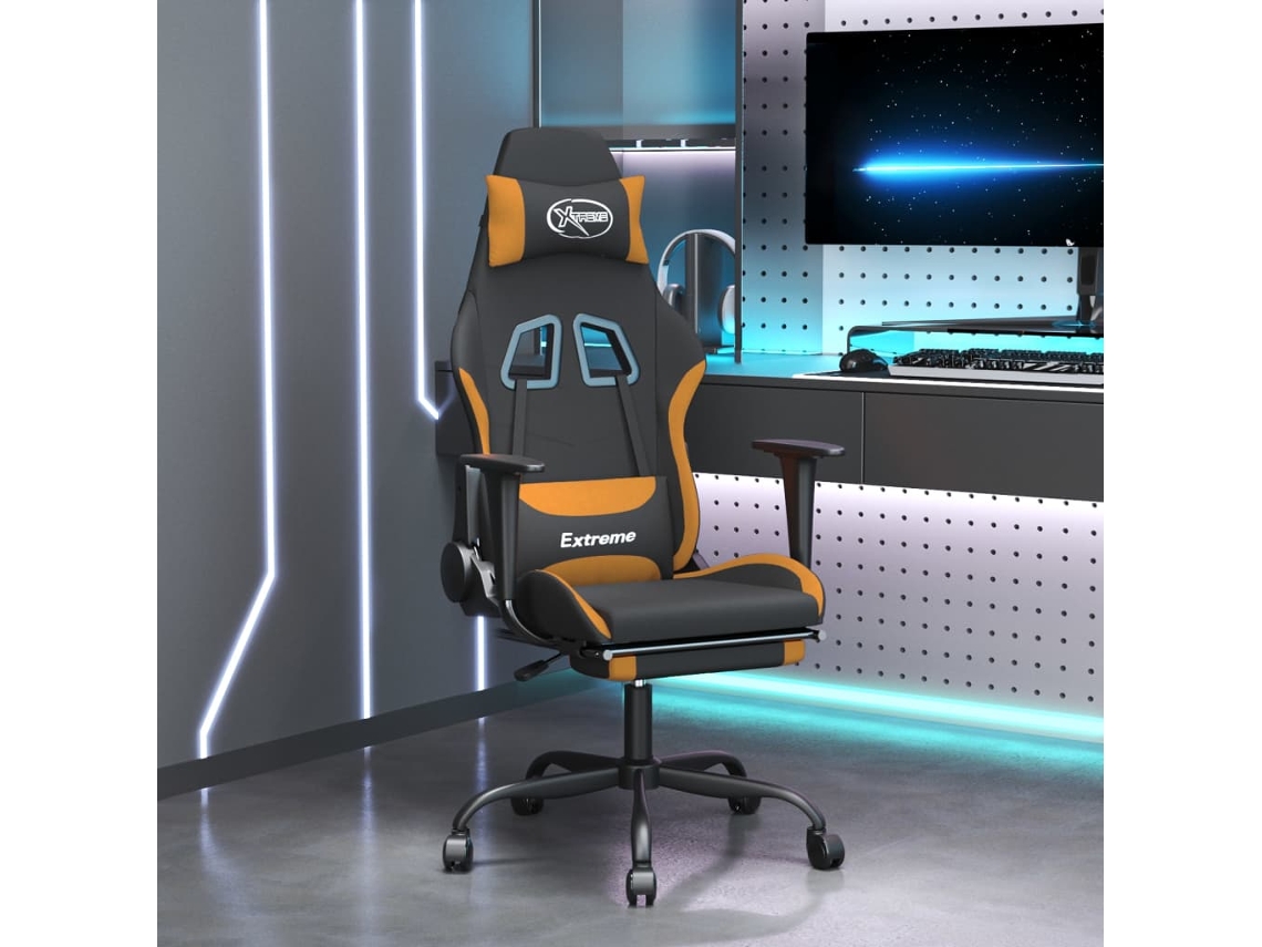 Vidaxl Cadeira De Gaming Com Apoio De Pés Tecido Preto E Laranja
