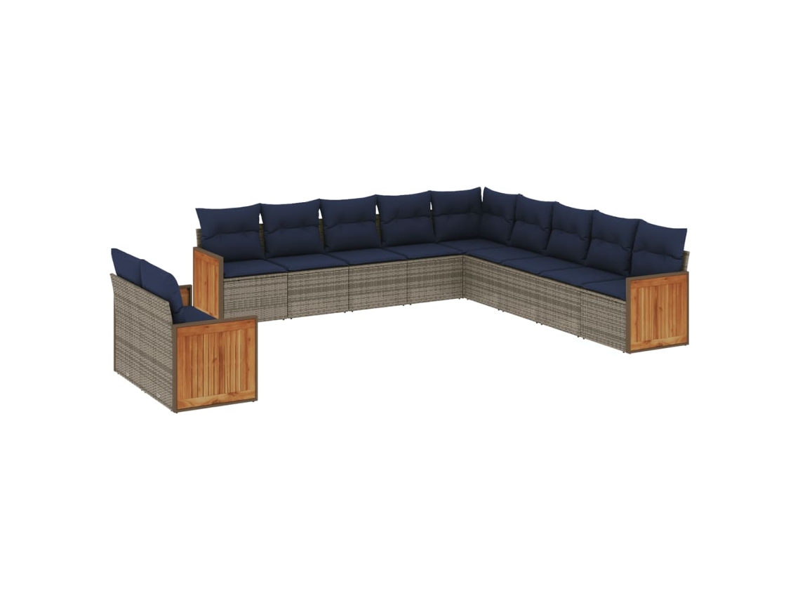 Conjunto de Sofá de Jardim, 11 Peças, Almofadas, Rattan Cinza MAISON EXCLUSIVE