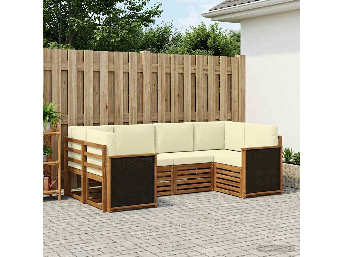Vidaxl Conjunto De Sofá Sectional Com Almofada 5 Pcs Natural E Creme