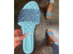Sandálias Planas Para Mulher Deslizantes Com Brilho Sapatos Casuais Sem Cintas Etiqueta 42 Azul Claro