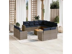 Vidaxl 12 Pcs Conjunto Sofás P/ Jardim C/ Almofadões Vime Pe Cinzento
