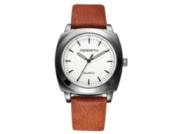 Relógio de Pulso Analógico de Quartzo com Pulseira de Couro, Dial Redondo, Estilo Fashion (marrom vermelho)
