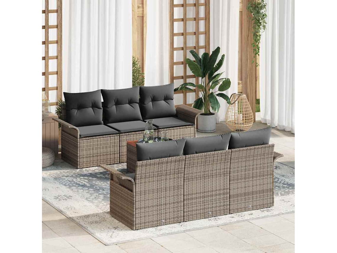 Vidaxl Conjunto De Sofá De Jardim 7 Unid. Cinzeto Vime Pe