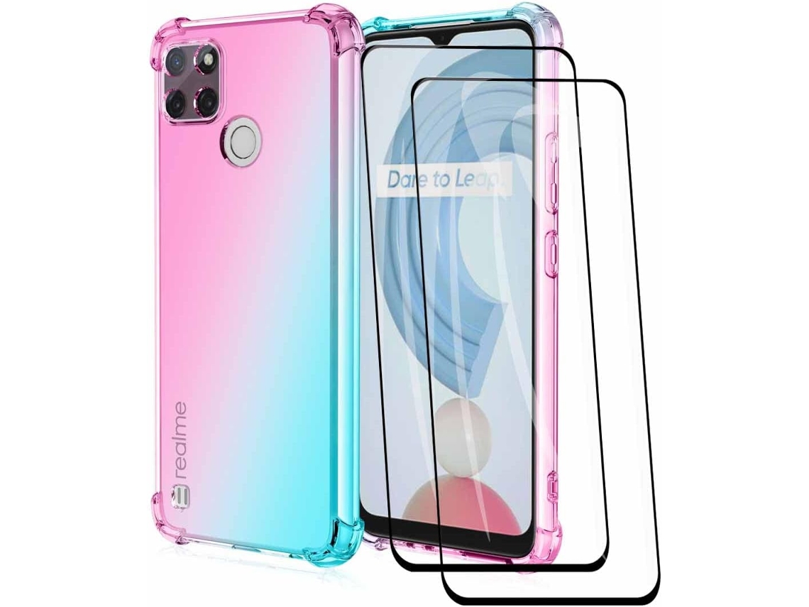Capa Degradê Ultra Fina Borda Para Realme Realme C21y/realme C25y Hongwe. Pele Sintética Anti-choque Transparente