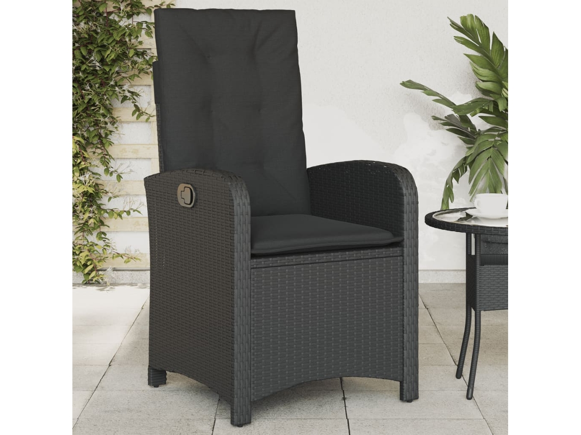 Cadeira De Jardim Reclinável C/ Almofadões Vime Pe Preto Dkd Home Decor