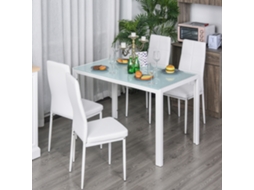 Conjunto De Jantar Com Mesa E 4 Cadeiras, 5 Peças, Mesa Retangular De Vidro Temperado E Cadeiras Estofadas Em Pu, Branco