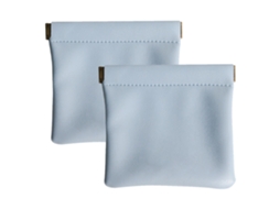 Kit Com 2 Bolsas De Couro Ecológico Para Bijuteria Azul Claro 11,3x11,5cm
