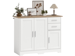 Aparador Para Sala Com 3 Portas 2 Gavetas Branco E Madeira Natural